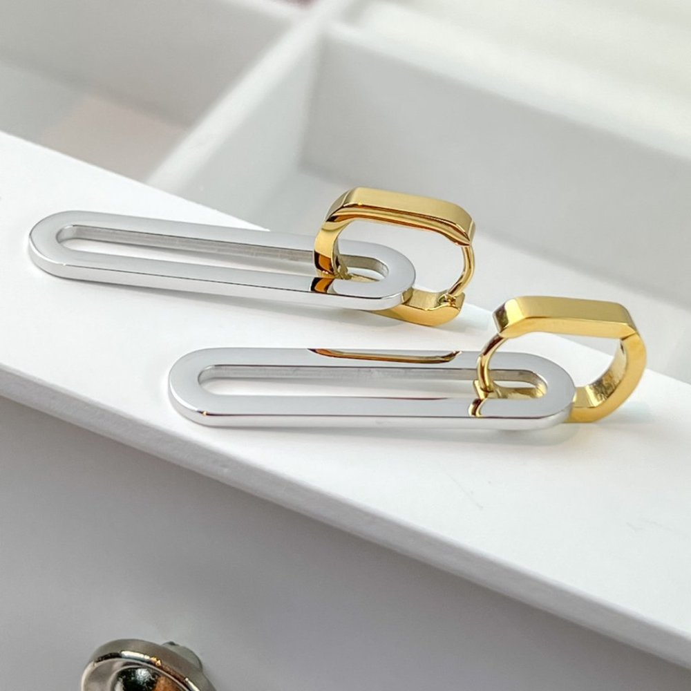 Dangle Oval Hoops 2 In 1 Earrings Dual Color Long Earrings Drop Earrings - Picture 5 of 9